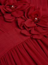 Red Lantern Flowers Long Sleeve Romantic Chiffon Dress