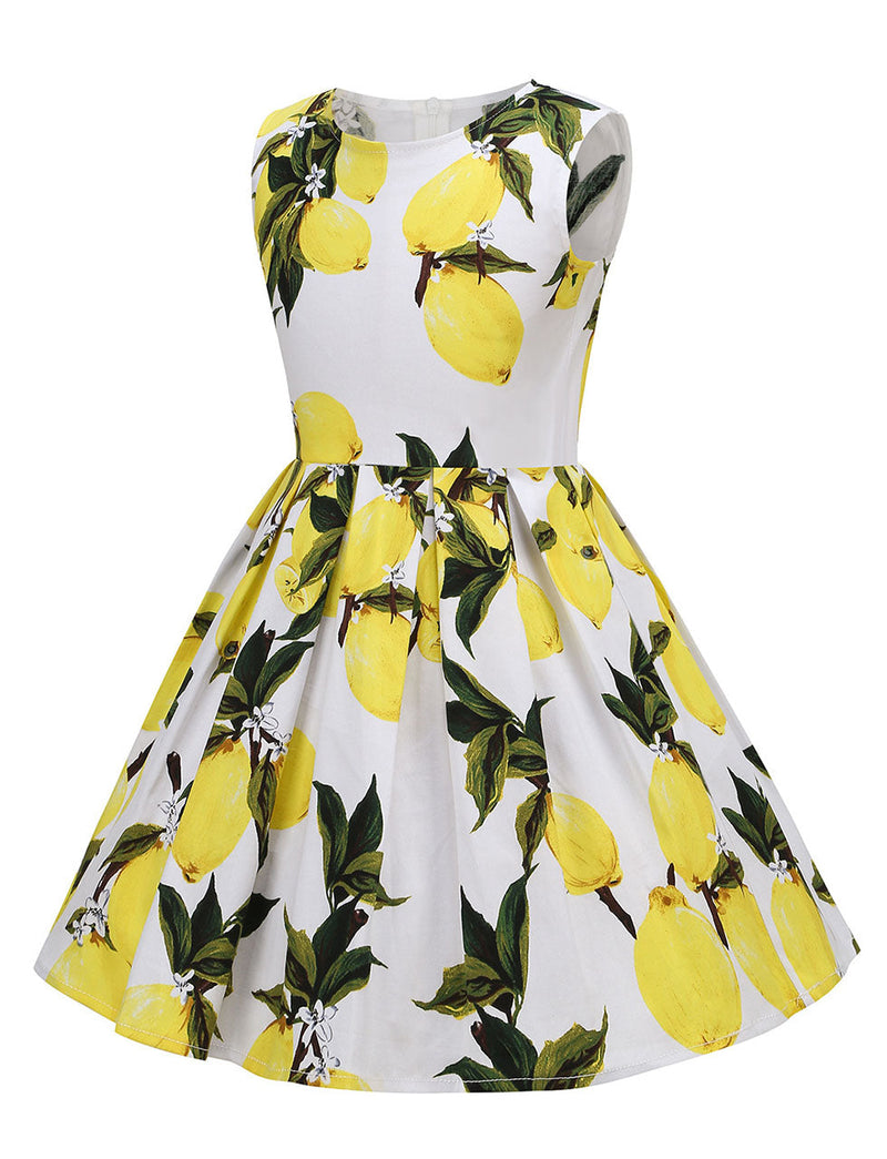 Kids Little Girls' Dress Lemon 1950S Vintage Dress