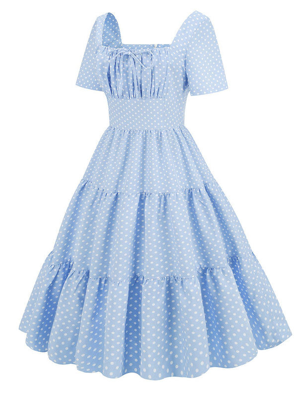 Light Blue Square Neck Polka Dot Vintage 1950S dress