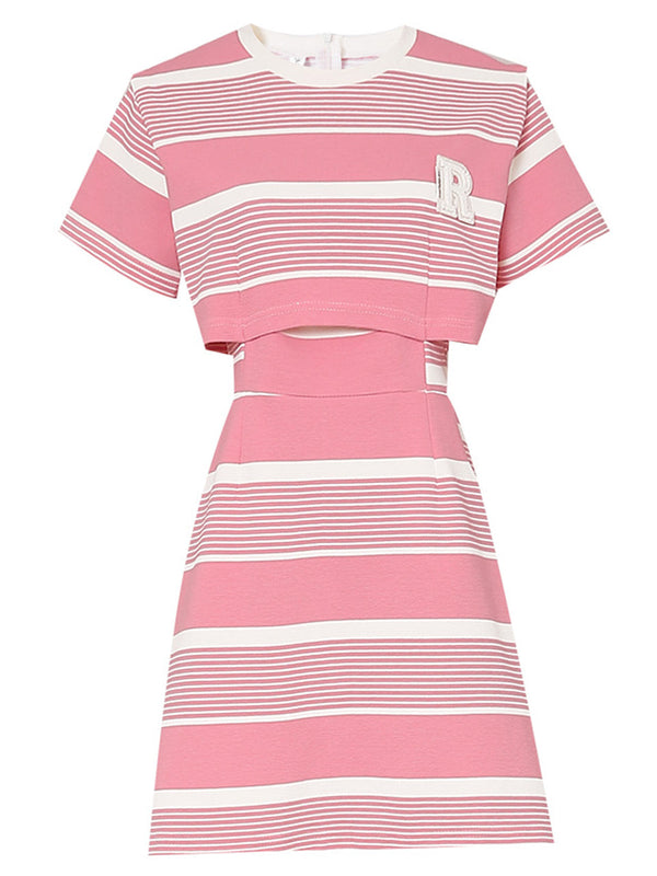 Pink Stripe Fake Two Piece Design 1950S Vintage Sports Dress