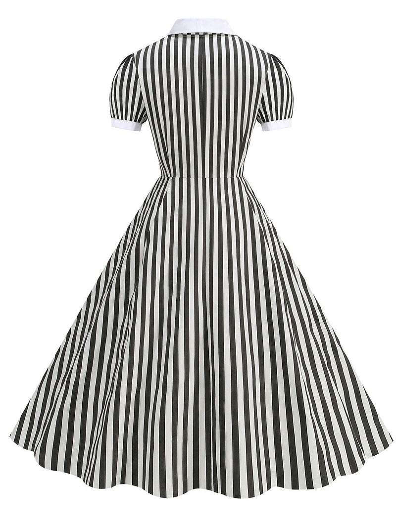 Beetlejuice Costume Short Sleeve Vintage Dress With Black and White Vertical Stripe