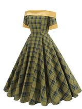 Off the Shoulder 1950s Plaid Vintage Swing Dress